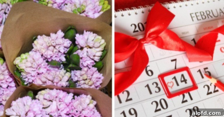 A beautiful bouquet of red roses placed next to a calendar with February 14th circled, symbolizing Valentine's Day celebration and love.