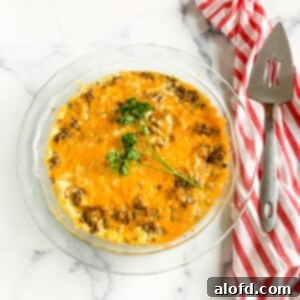 Hearty Bisquick Cheeseburger Bake 10 Casserole for dinner made with Bisquick on a marble counter top.