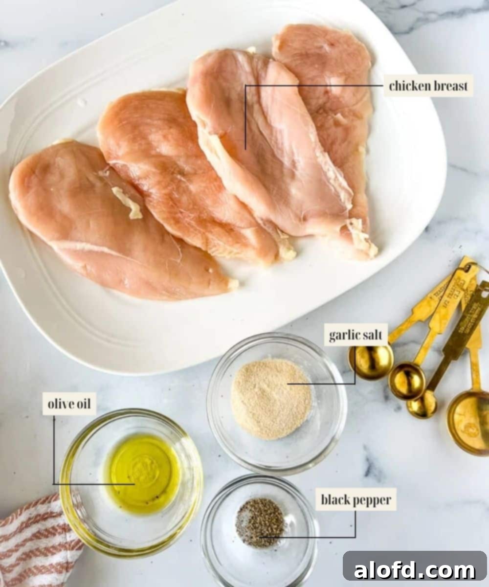Perfectly Seared Cast Iron Chicken Breast 3 Labeled ingredients image for cast iron chicken recipe.