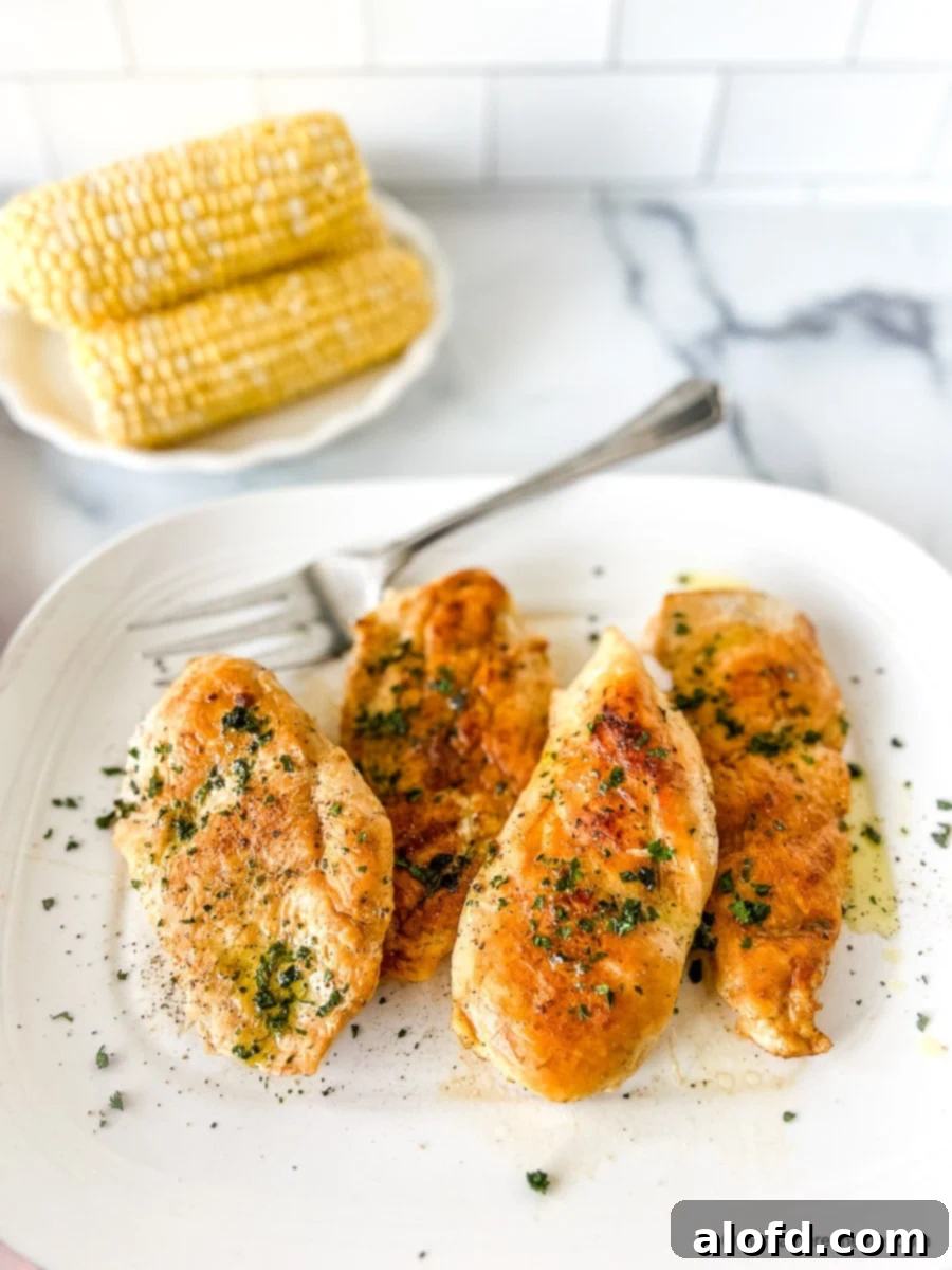 Perfectly Seared Cast Iron Chicken Breast 10 Plated pan cooked chicken breasts.