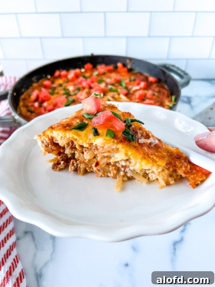 Slice of hash brown tex mex casserole