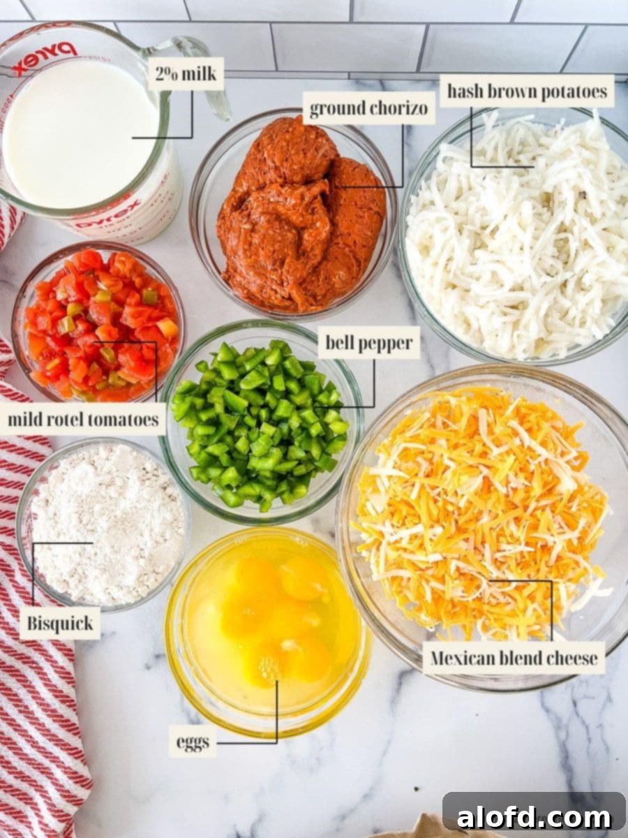 Labeled ingredient image for Tex Mex Bisquick Breakfast Casserole recipe.