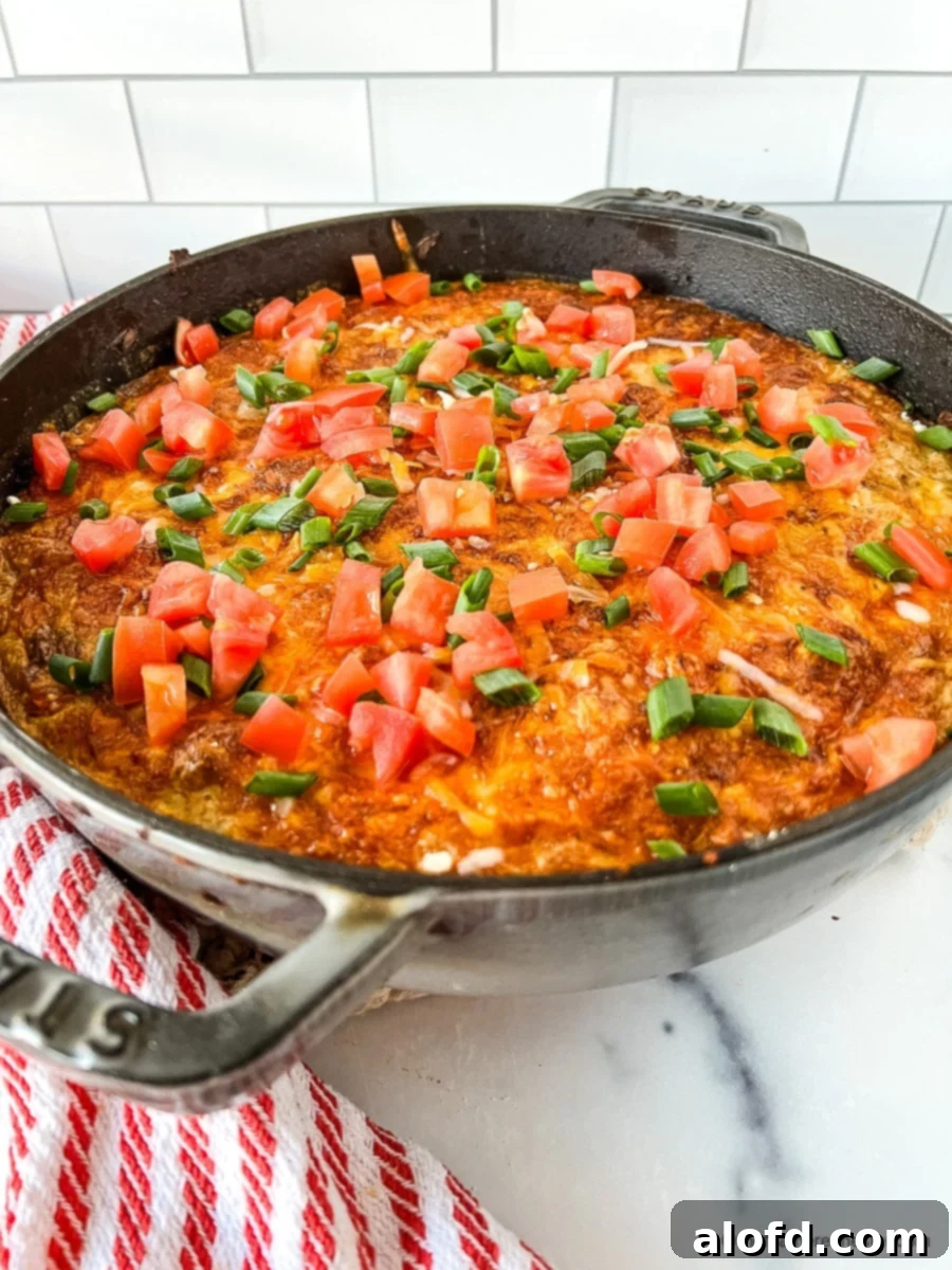 Tex Mex egg bake in a cast iron pan.