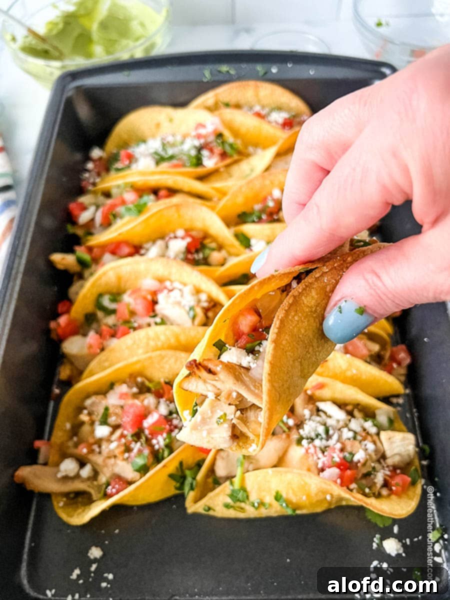 Flavorful Chicken Street Tacos 4 Authentic street taco in a woman's hand, close up.