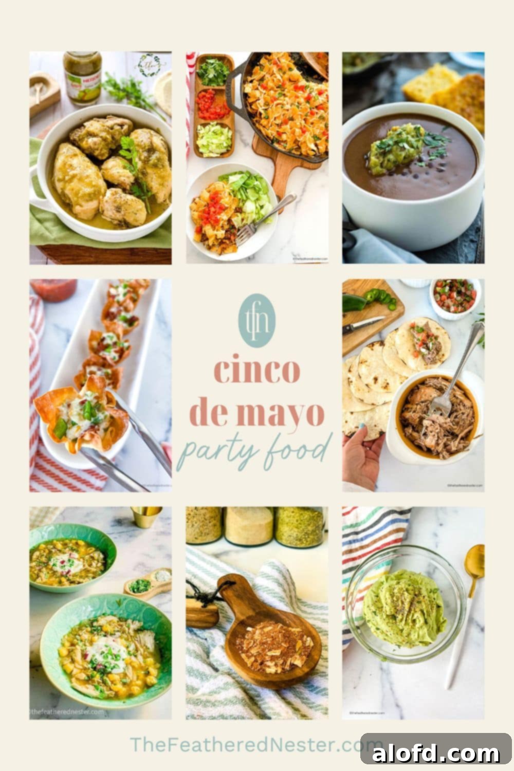 Titled graphic image for Cinco de Mayo food recipes, featuring a vibrant collection of Mexican dishes.