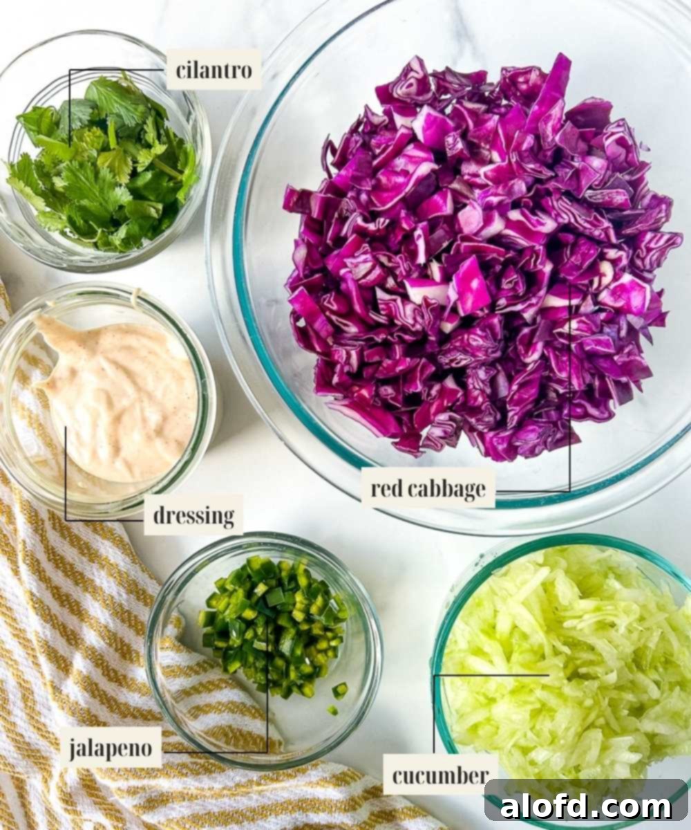 Labeled ingredients image for cucumber slaw.
