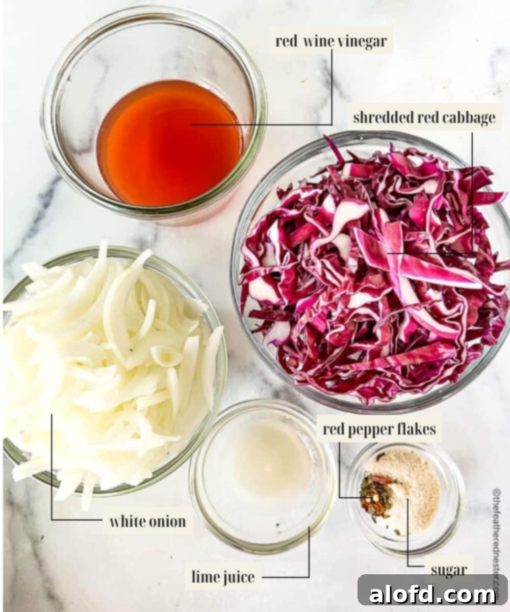 Labeled ingredients image for pork tacos.