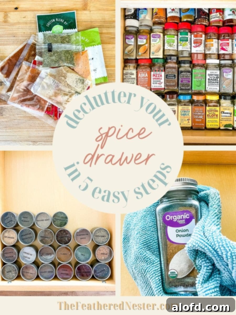 Titled graphic image for declutter your spice drawer.