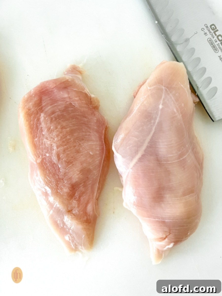 Two chicken breast cutlets.