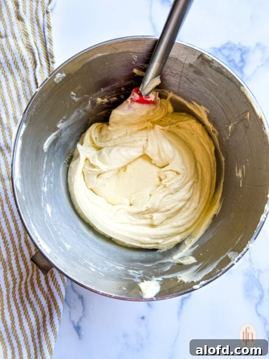 Luscious Blueberry Pound Cake 6 Light and fluffy butter and egg mixture in a stand mixer bowl