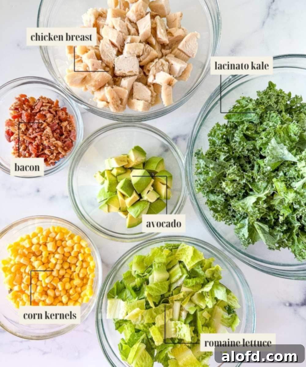 The Ultimate Green Goddess Salad 4 Labeled ingredients image for green goddess salad.