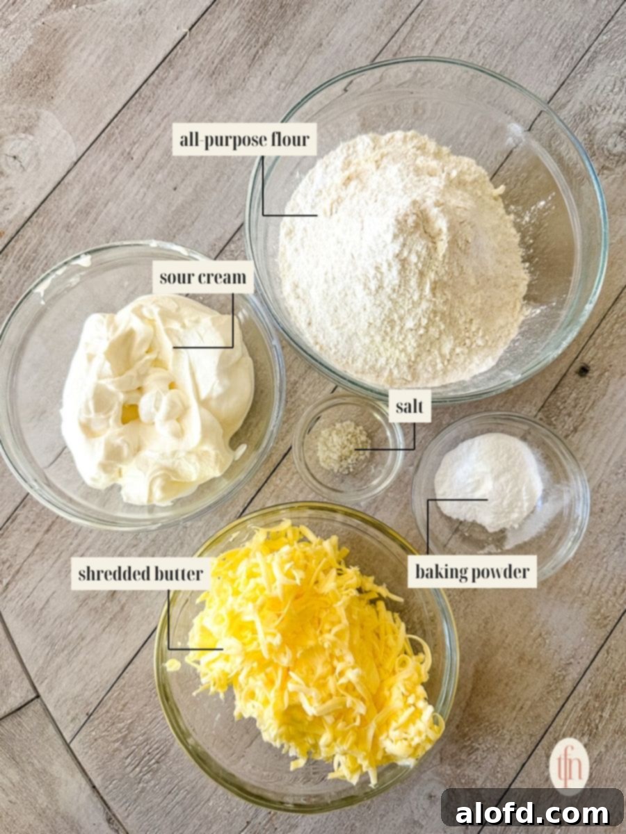 Buttermilk Biscuits with a Tangy Twist 5 Labeled ingredient image for sour cream biscuits recipe.