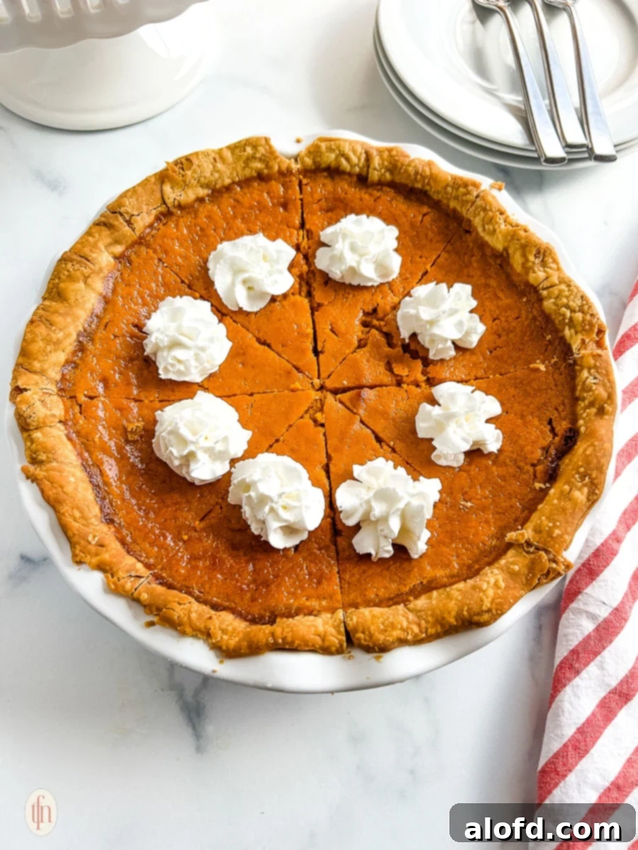 Savory carrot pie garnished with whipped cream, sitting on a kitchen countertop.