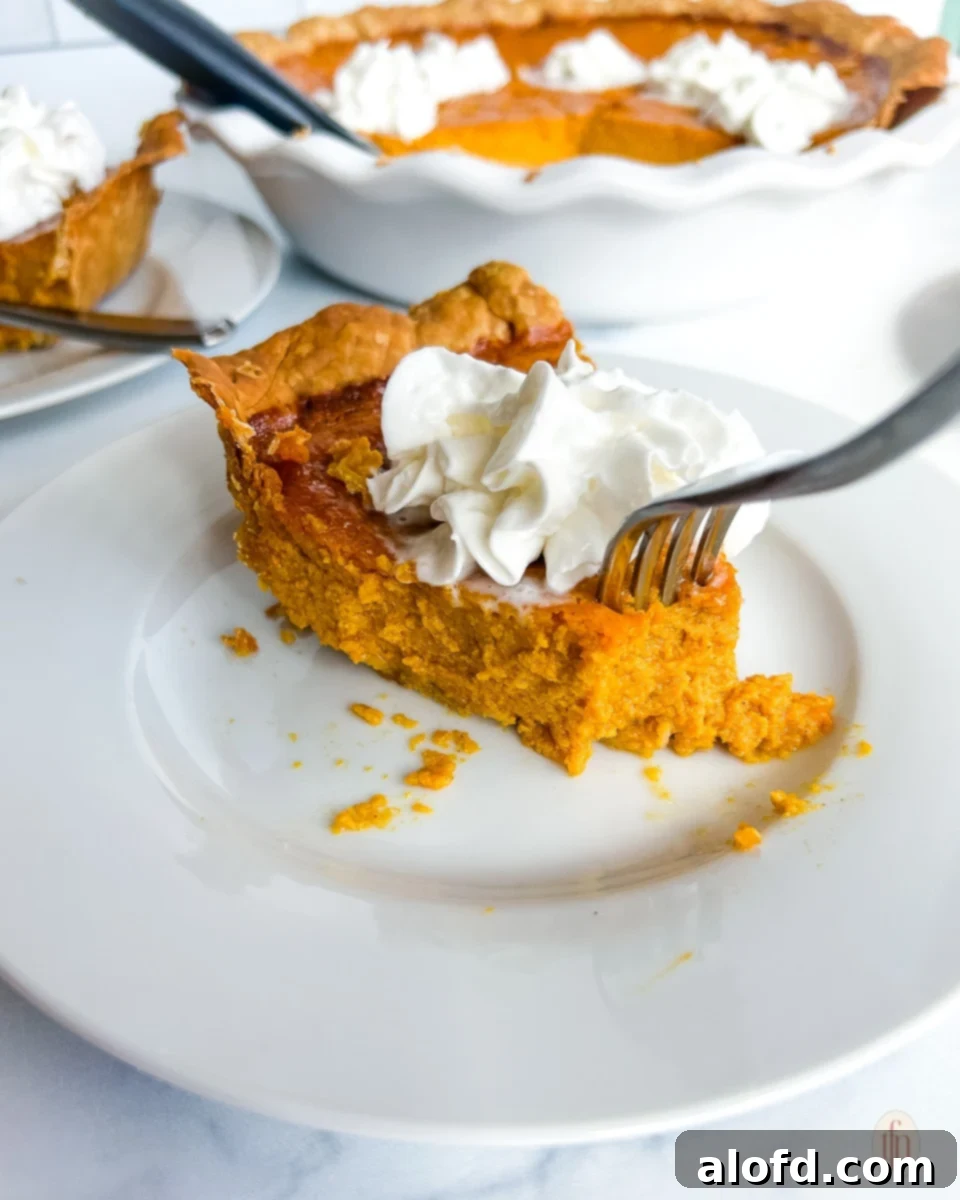 Slice of carrot pie eaten with fork.