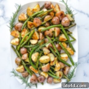 Garlic Herb Roasted Green Beans and Potatoes 11 Platter of oven roasted vegetables and diced russets, perfectly cooked.