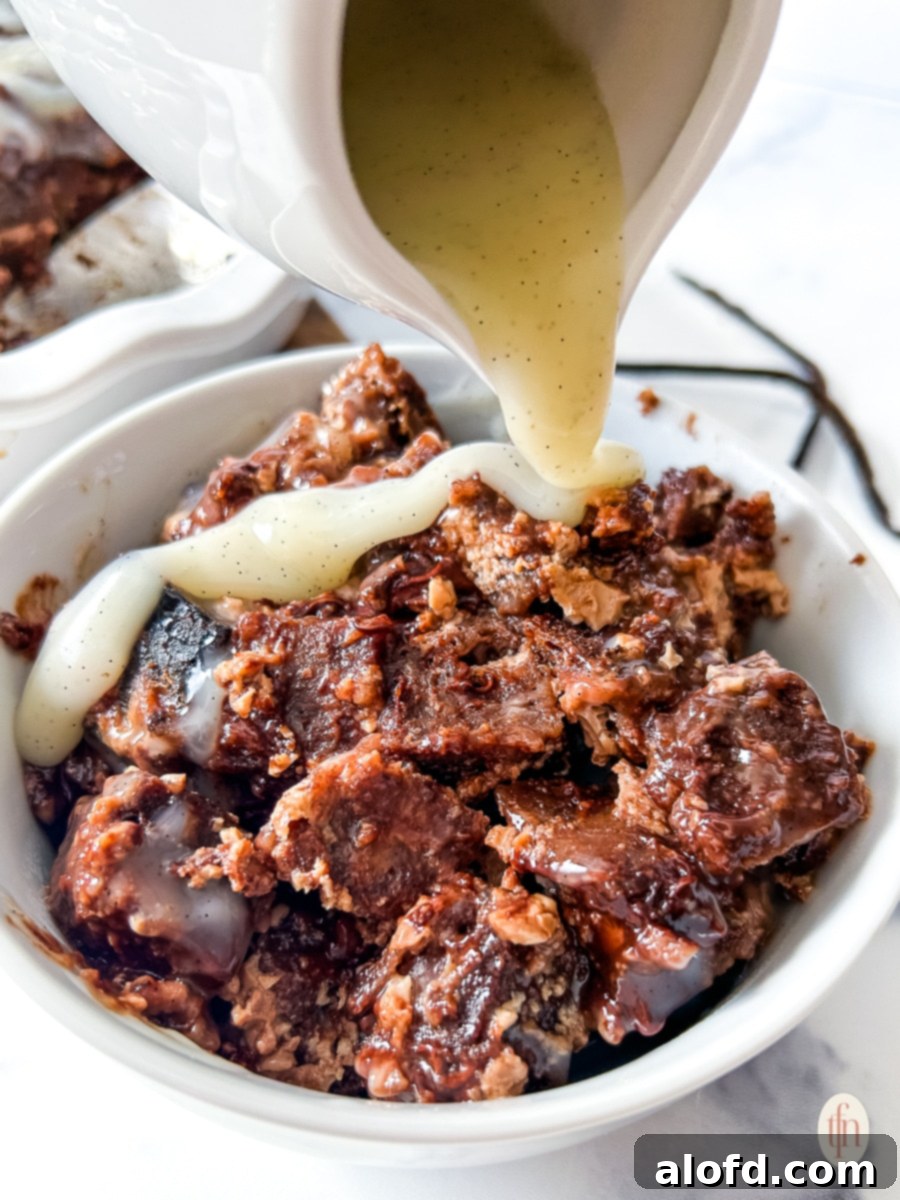 Velvety Vanilla Sauce for Bread Pudding 3 Drizzling sauce over bread pudding.