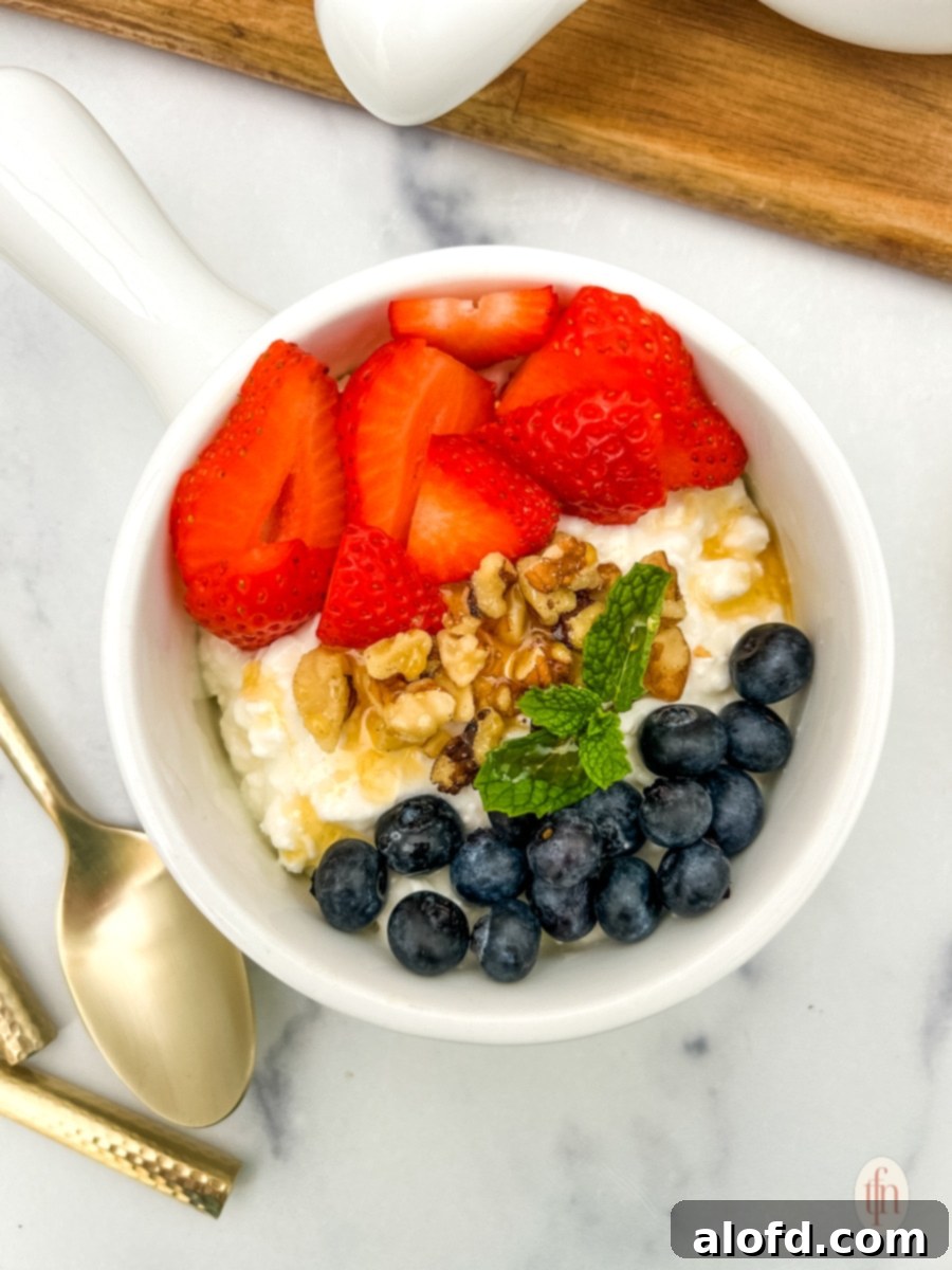 Nourishing Cottage Cheese Creation 6 Cottage cheese and fruit bowl.