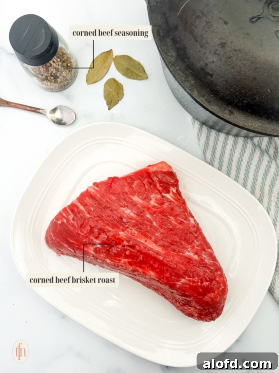 Slow-Braised Dutch Oven Corned Beef 4 Labeled ingredient image for corned beef recipe.
