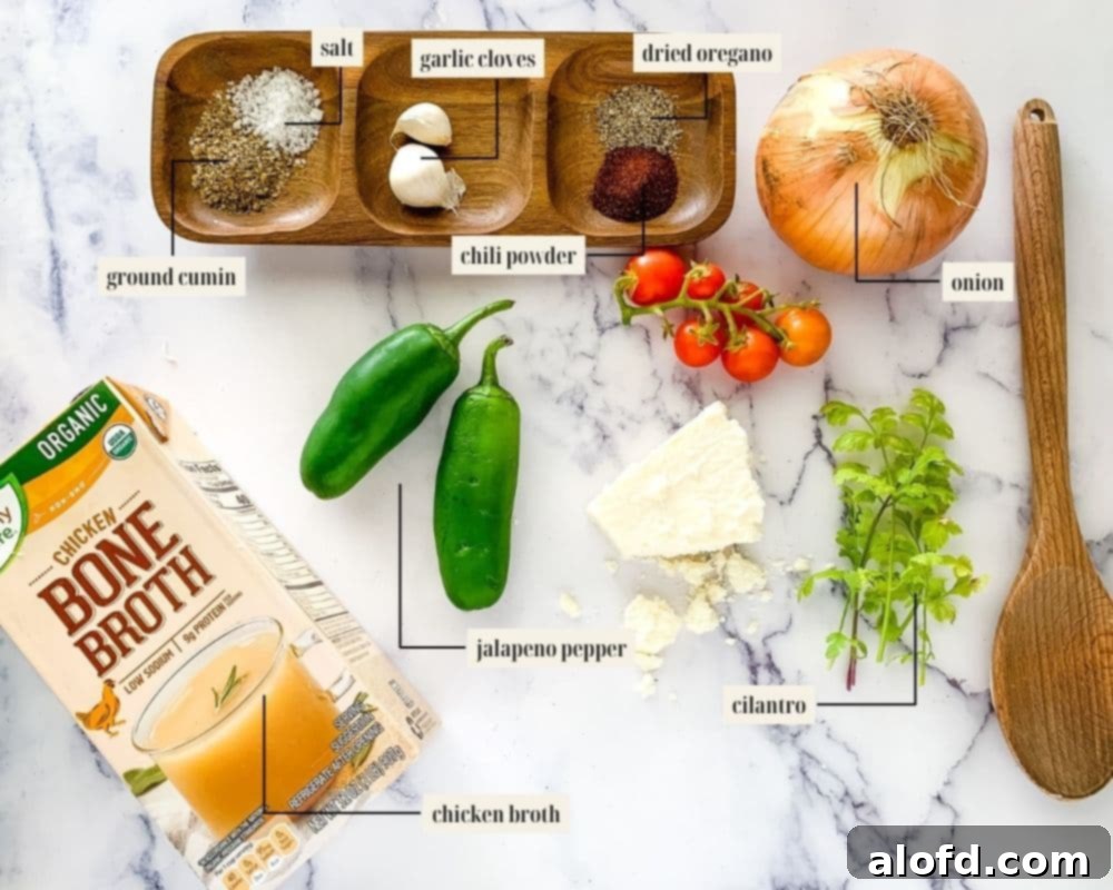 Speedy Instant Pot Pinto Beans 4 Labeled ingredients for pinto beans, neatly arranged.