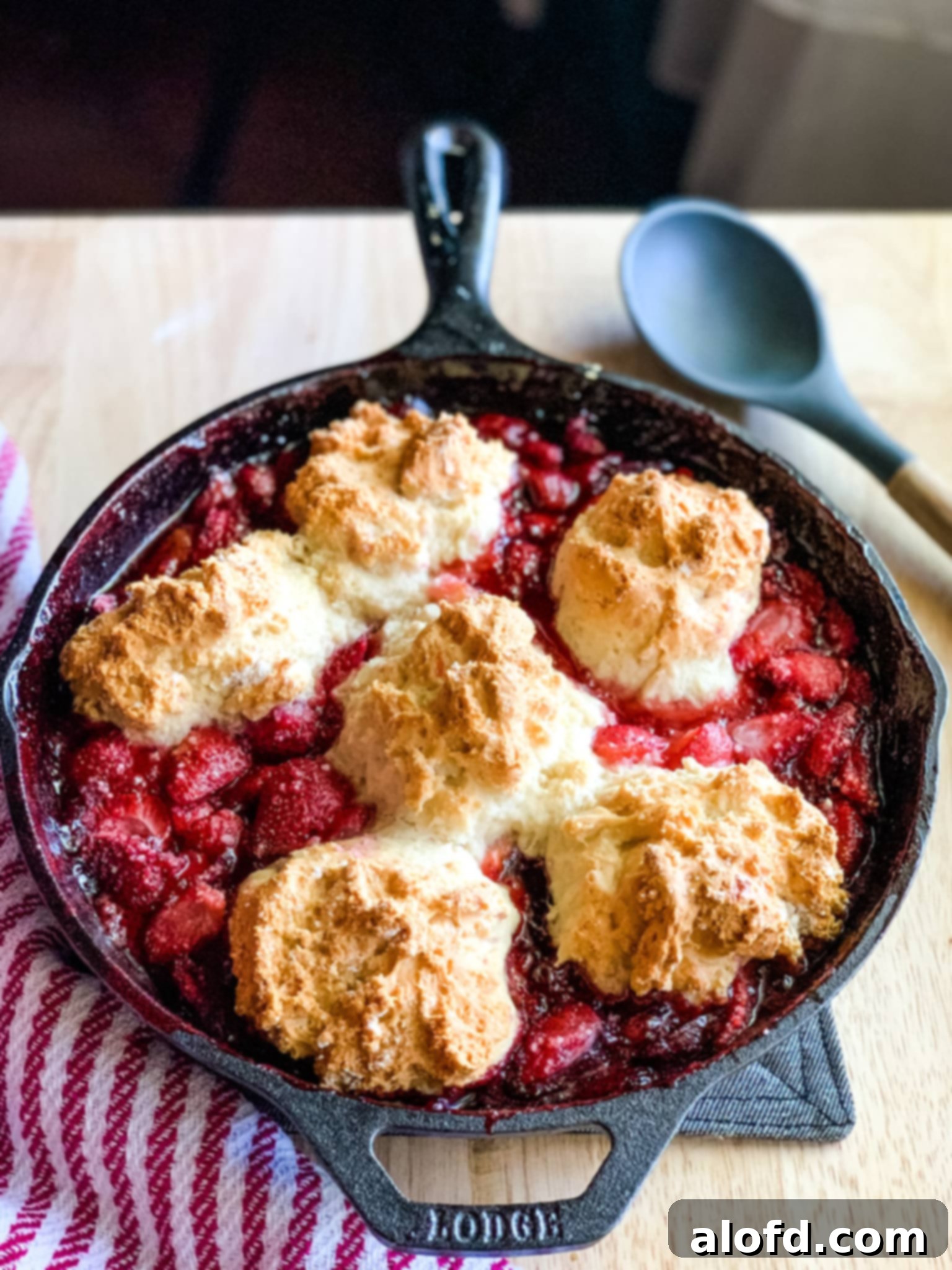 Easy Homemade Bisquick Strawberry Cobbler 2 Bisquick Strawberry Cobbler in Cast Iron Skillet.