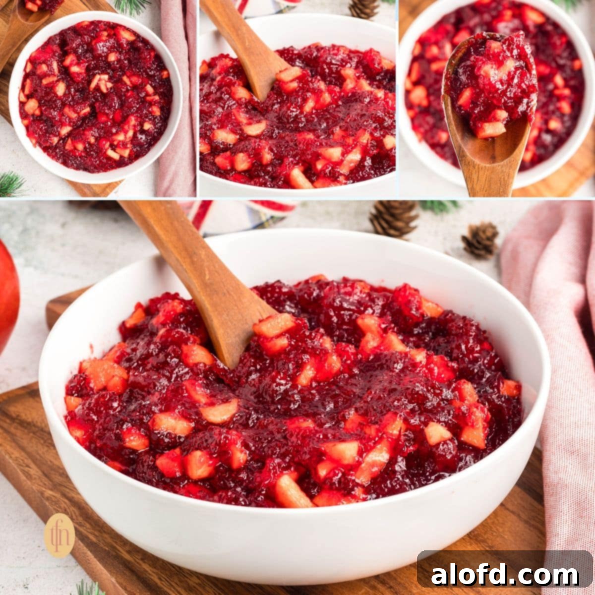 A collage of four images showing different stages and presentations of fruit jello, including ingredients, mixing, and final serving.