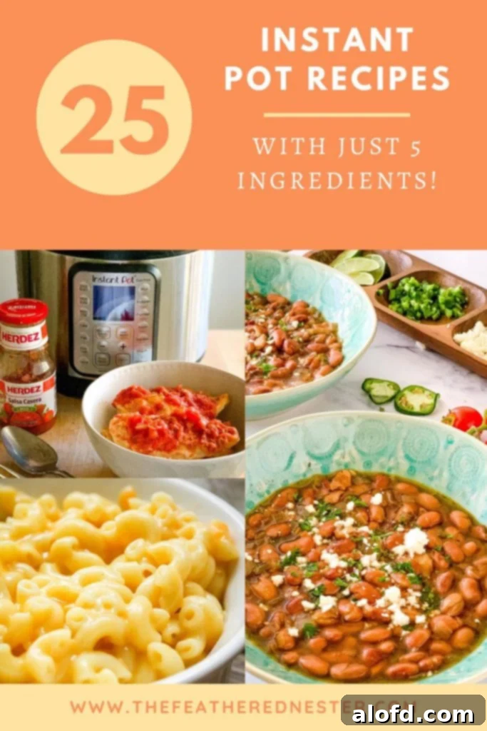 Effortless Instant Pot: 5-Ingredient Meals 2 A vibrant collage showcasing various 5-ingredient Instant Pot meals, including chicken, beef, soup, and vegetarian dishes, emphasizing quick and easy dinners.