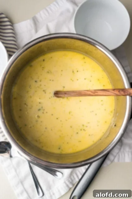 Effortless Instant Pot: 5-Ingredient Meals 21 Creamy Pressure Cooker Broccoli Cheese Soup topped with cheese and bacon bits, a delightful 5-ingredient meal.