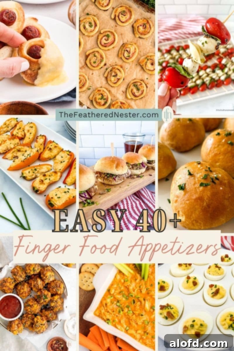 Titled graphic collage of 9 finger food images.