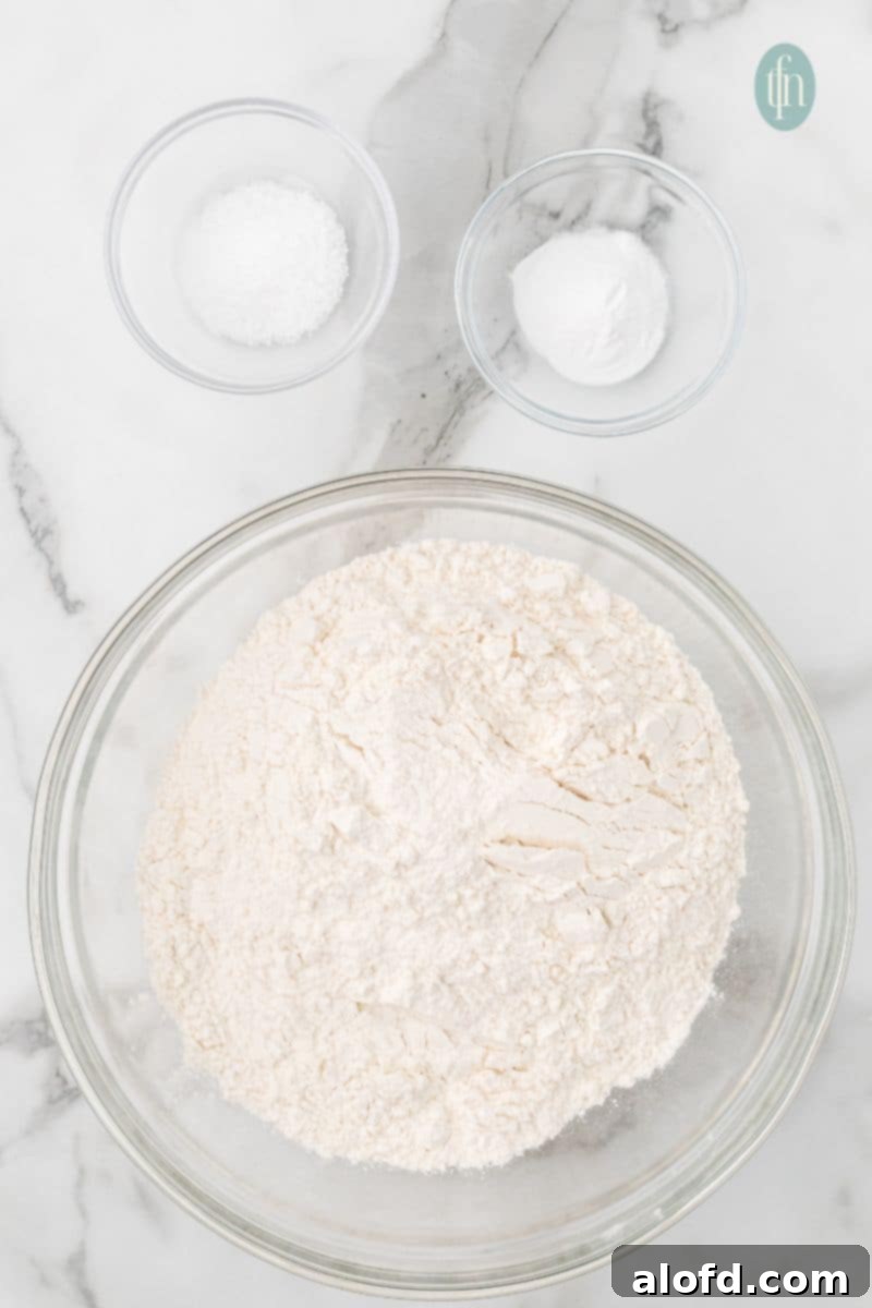 Artisan Sourdough Chocolate Chip Cookies 11 3 bowls of dry ingredients.