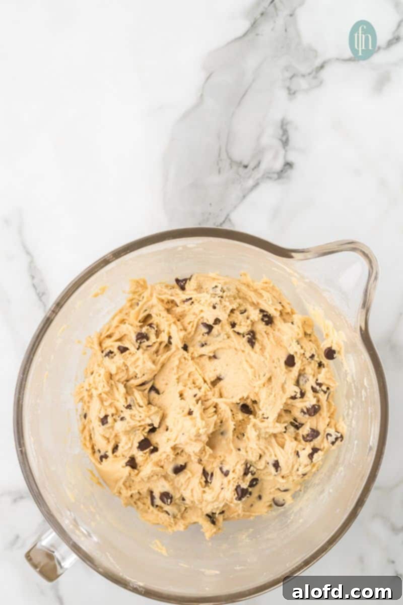 Artisan Sourdough Chocolate Chip Cookies 16 A bowl of cookie dough mixture.