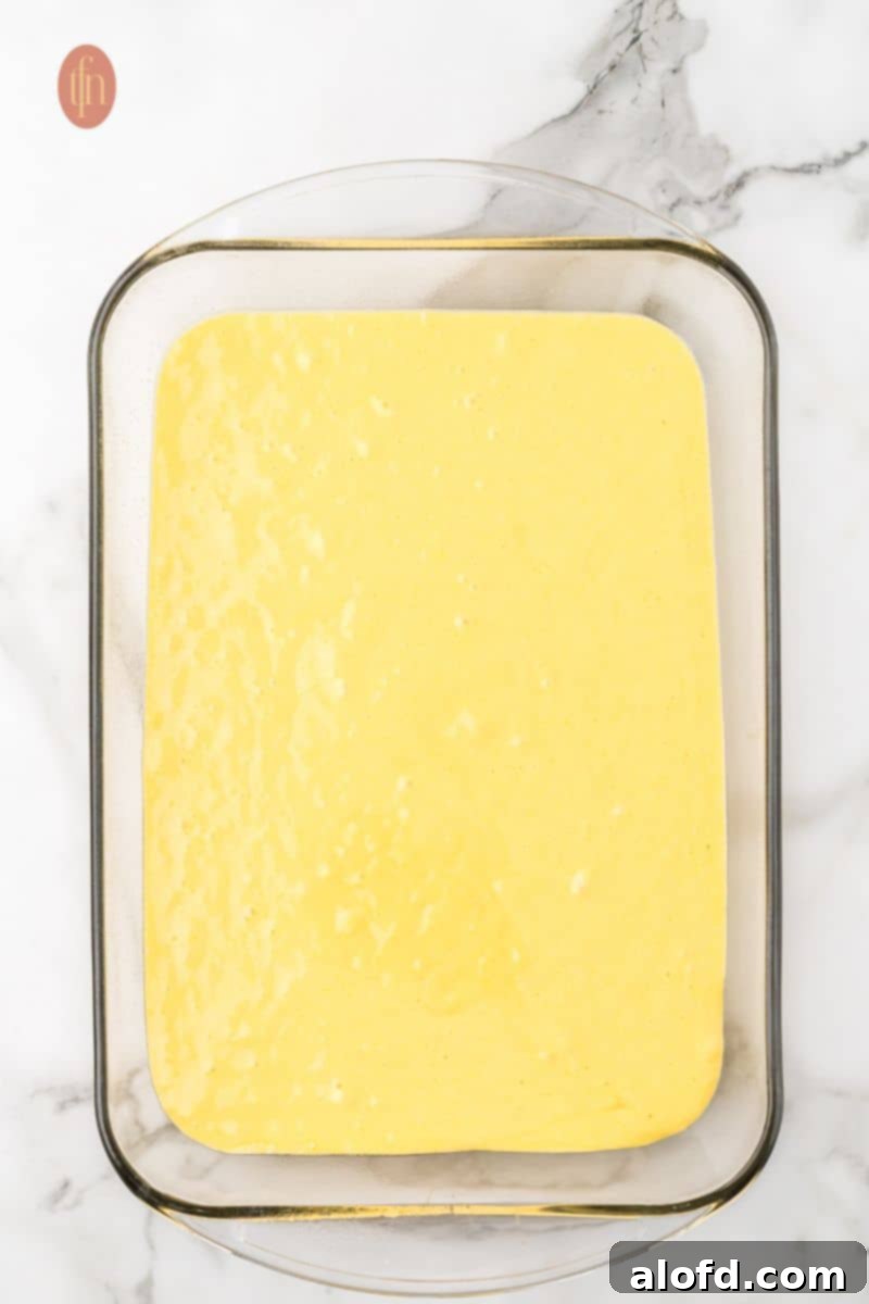 Batter in a glass baking pan.