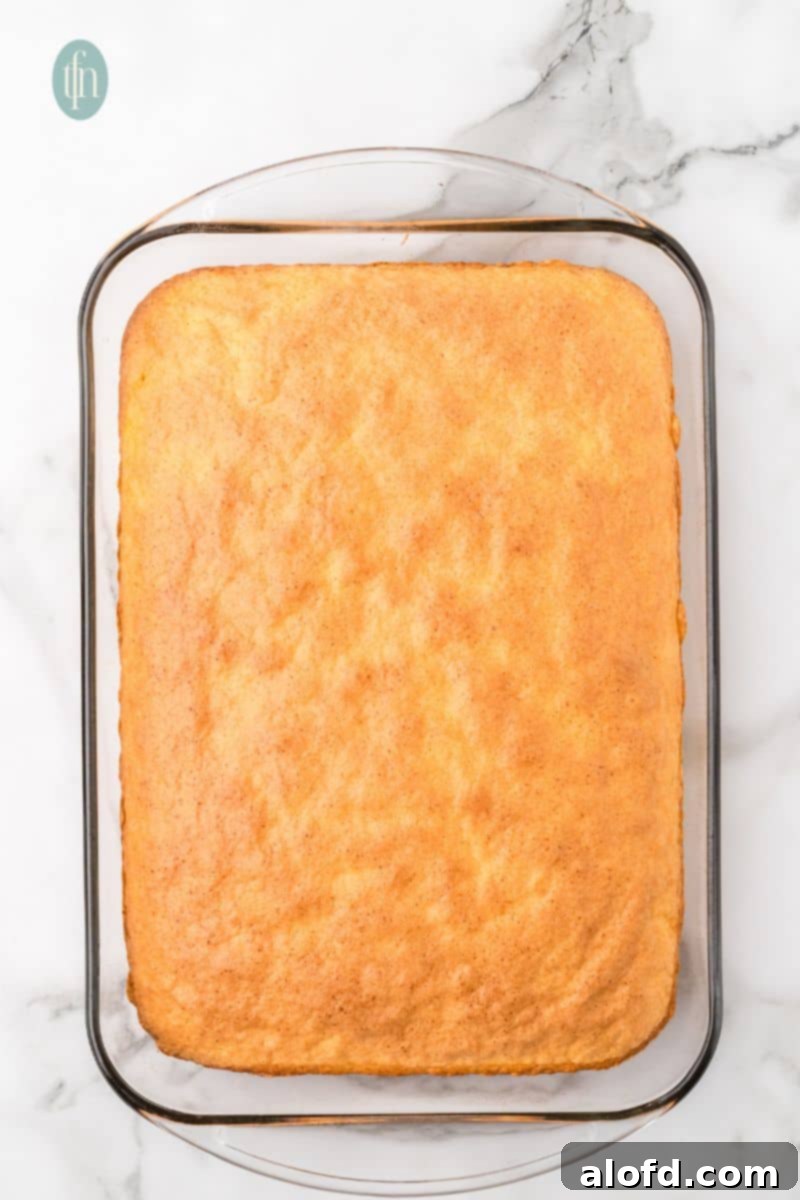 A glass pan of cake.