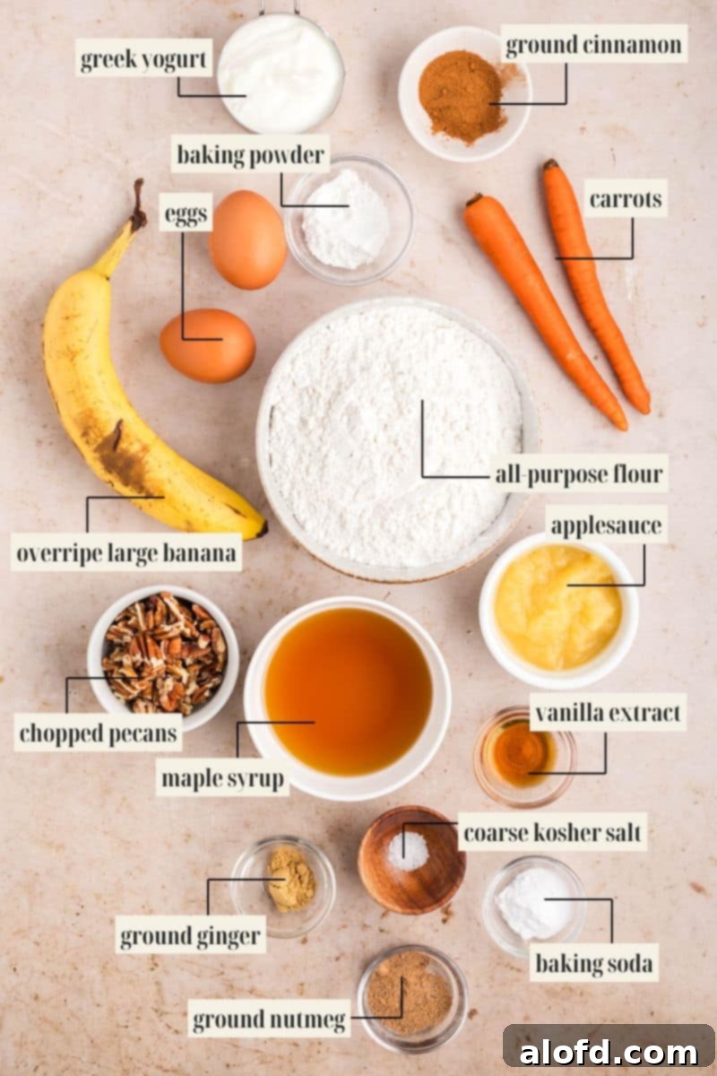 Farmhouse Carrot Cake Loaf 5 Labeled ingredients for carrot loaf recipe.
