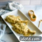 platter of ranch pork chops, ready to serve, highlighting its creamy texture.