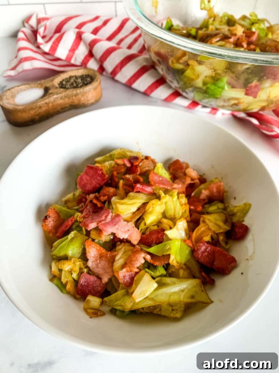 St Patricks Day Feast Ideas 10 A bowl of crispy fried cabbage with bacon and onions, a perfect Irish side dish.