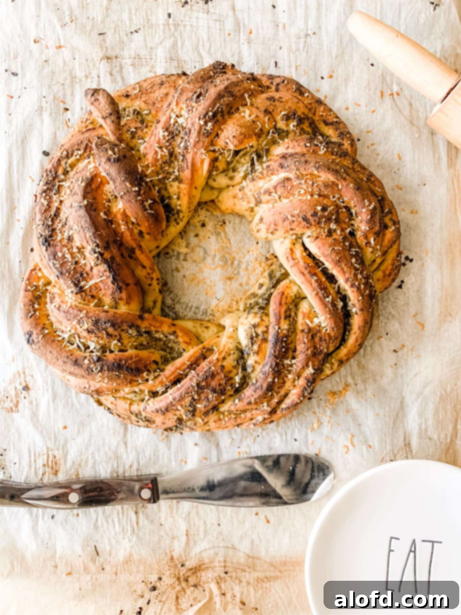 savory pesto cheese braided bread twist.