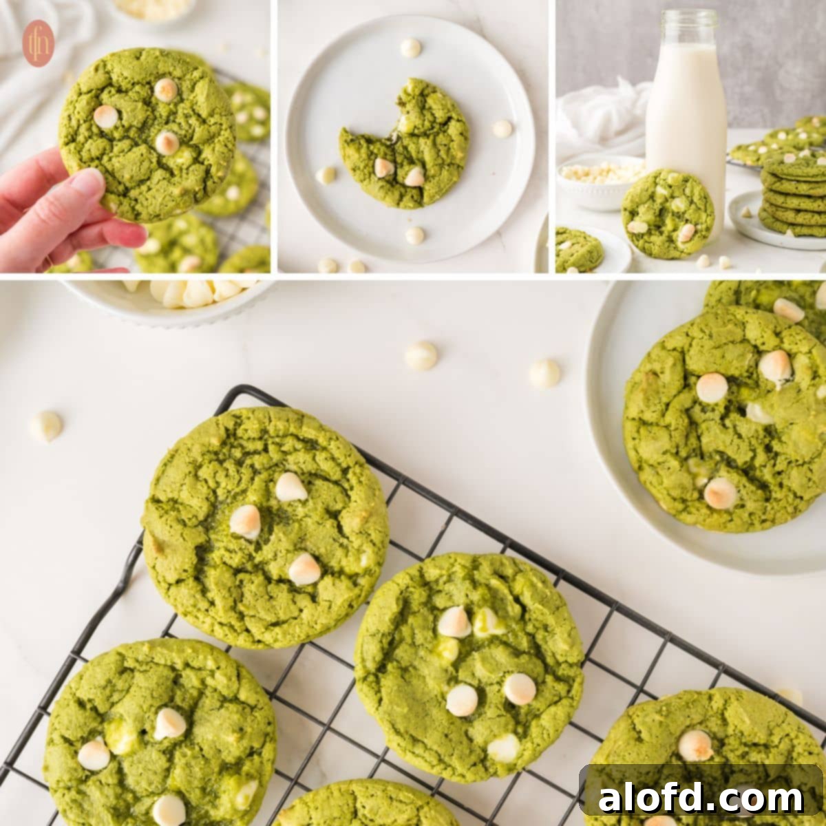 Vibrant Matcha White Chocolate Cookies 18 A vibrant collage of four matcha cookie images, perfect for social media sharing and showcasing the variety of these delicious treats.