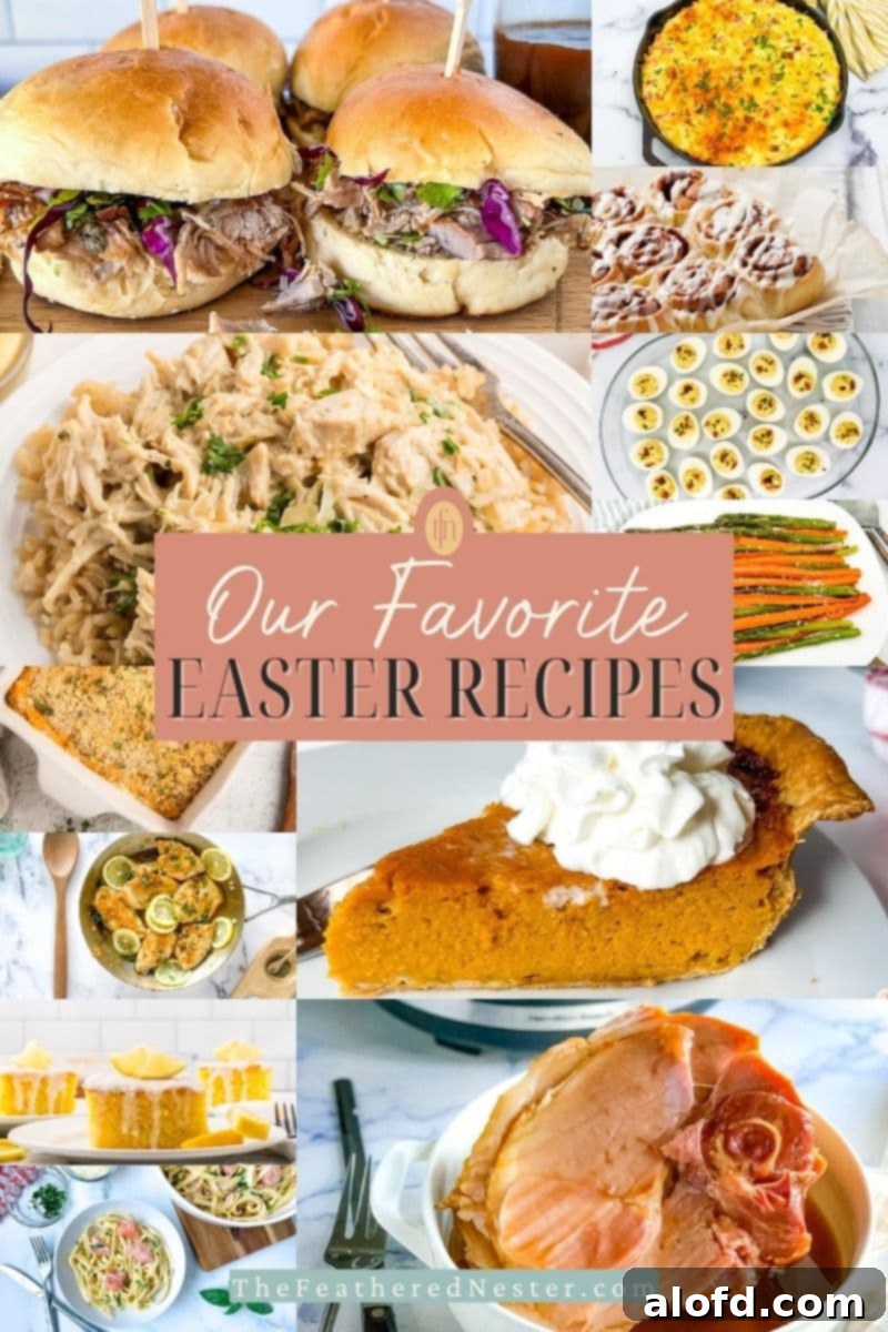 Titled graphic collage image for easter recipes, showcasing various festive dishes.