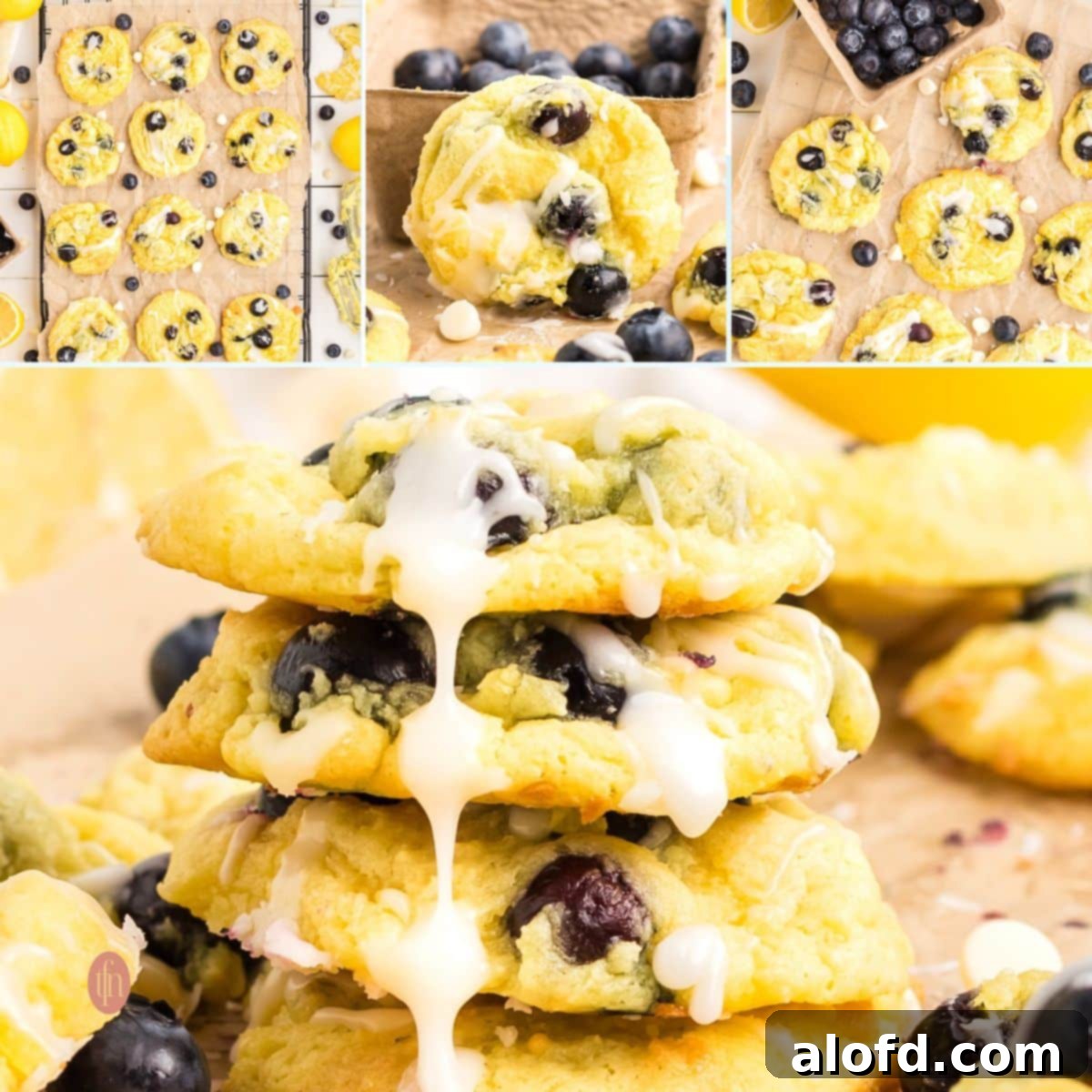 Lemon Blueberry Bliss Bites 24 A collage of four enticing lemon blueberry cookie images.