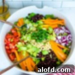 Vegan chopped cowboy salad in a white bowl.