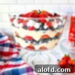 4th of July salad in a trifle bowl.