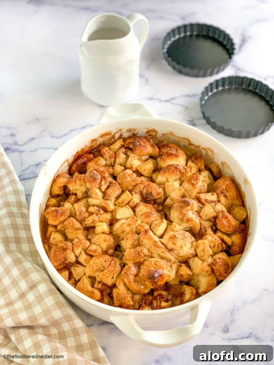 Delicious apple fritter breakfast bake ready to serve, perfect for overnight preparation or weekend brunch.