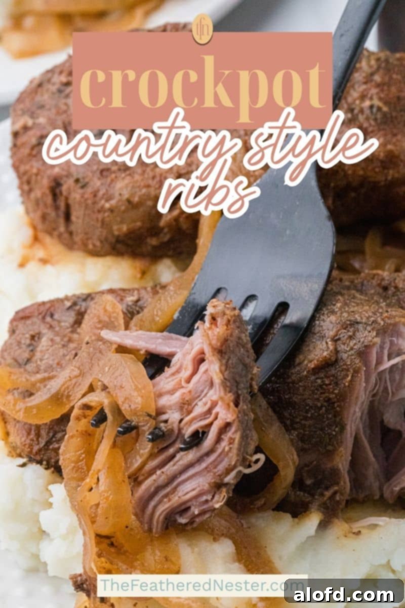 Pinterest graphic for Crock Pot Country Style Ribs