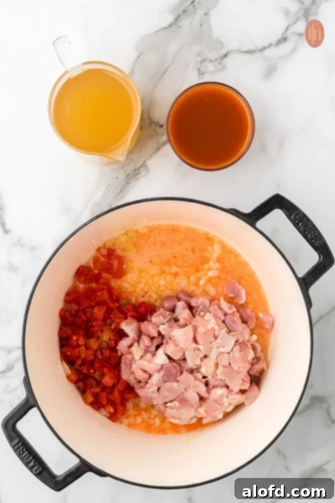 Chicken Taco Soup Delight 7 Adding enchilada sauce and chicken broth