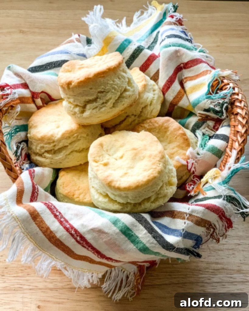 Choosing the Right Flour for Your Baking Project 3 A basket overflowing with golden brown self-rising flour buttermilk biscuits.